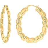 10kt Yellow Gold Womens Brushed Twisted Oval Hoop Earrings