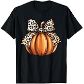 Pumpkin Leopard Coquette Bow Women Girls Kids Halloween T-Shirt