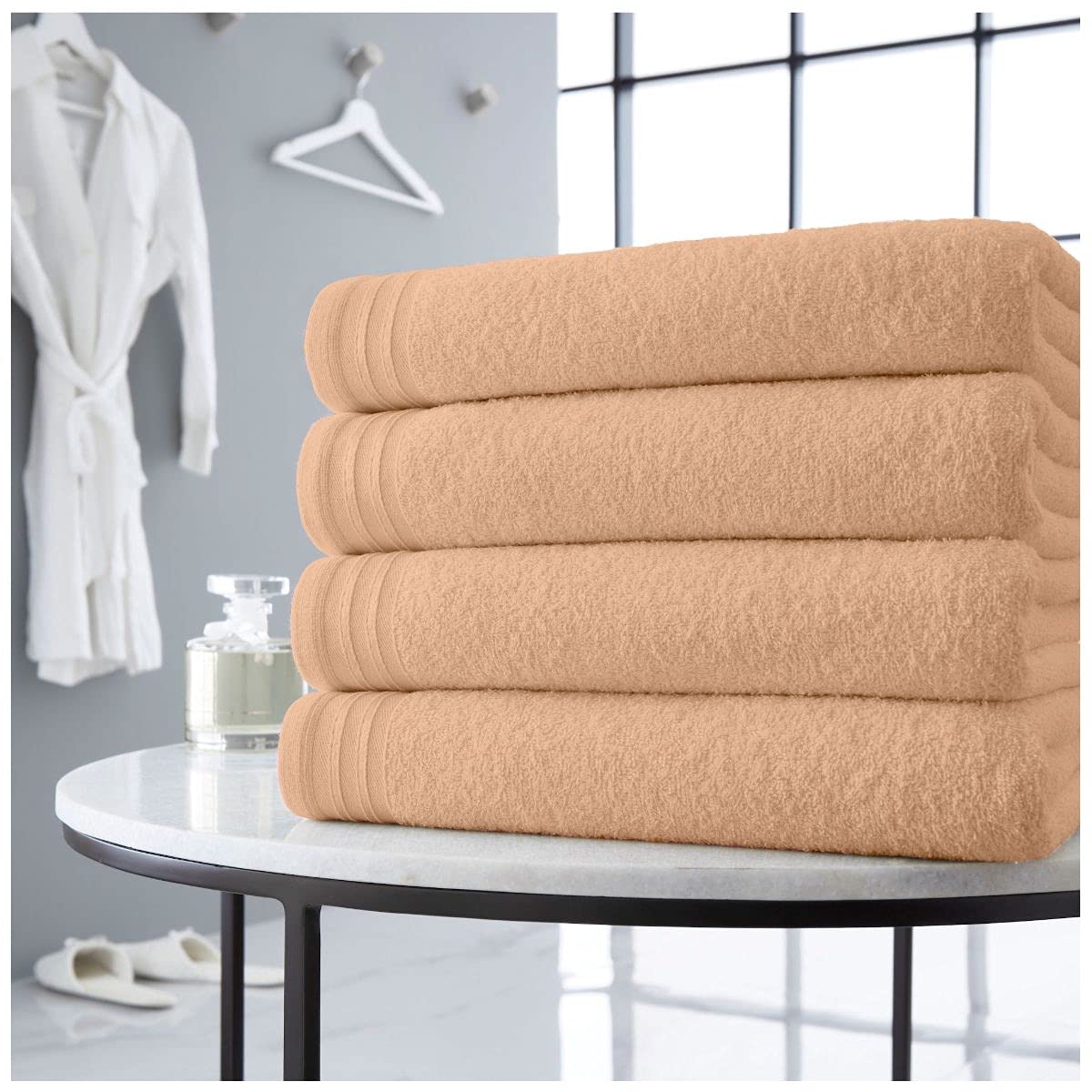 Premium 4 Pack Wilsford Bath Sheet 450 GSM Super Soft Absorbent Egyprian Cotton Sheets Set, 75x135 Cm, Peach