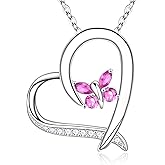 IEFUP Mothers Day Gifts - S925 Sterling Silver Butterfly Necklace for Women Butterfly Birthstone Neckalce Mothers Day Christmas Birthday Gifts for Mom Sister Wife Daughter Nana Grandma