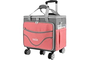 FINESUN Rolling Tote Bag for Women Teacher Bag Rolling Cart Briefcase with Wheels Carry on Wheeled Bag for Work,Office,Craft Pink