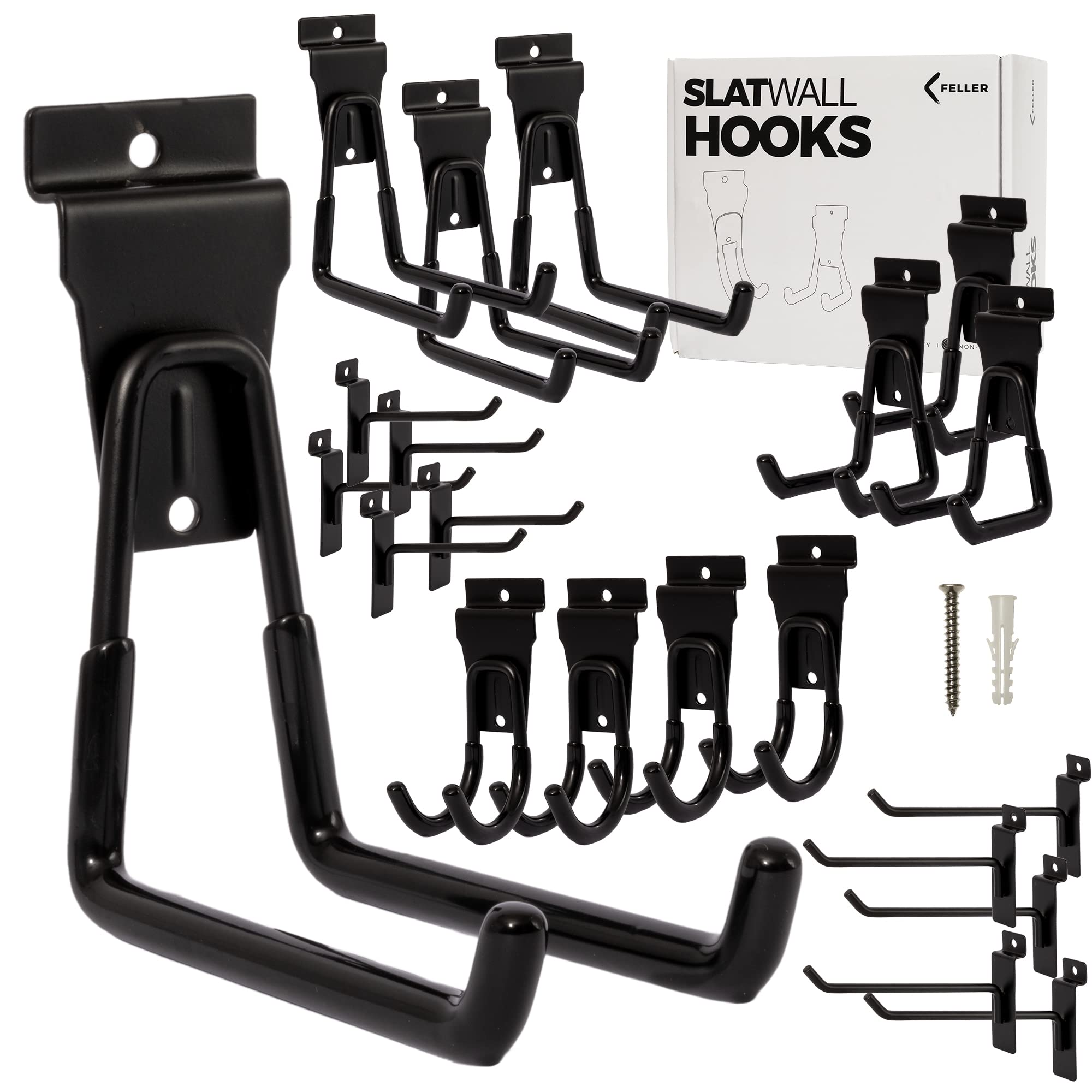 Photo 1 of FELLER Slatwall Hooks and Slatwall Accessories - 20 Pack Premium Heavy Duty Single and Double Slatwall Hooks & Hangers for Efficient Storage, Used as Proslat Accessories