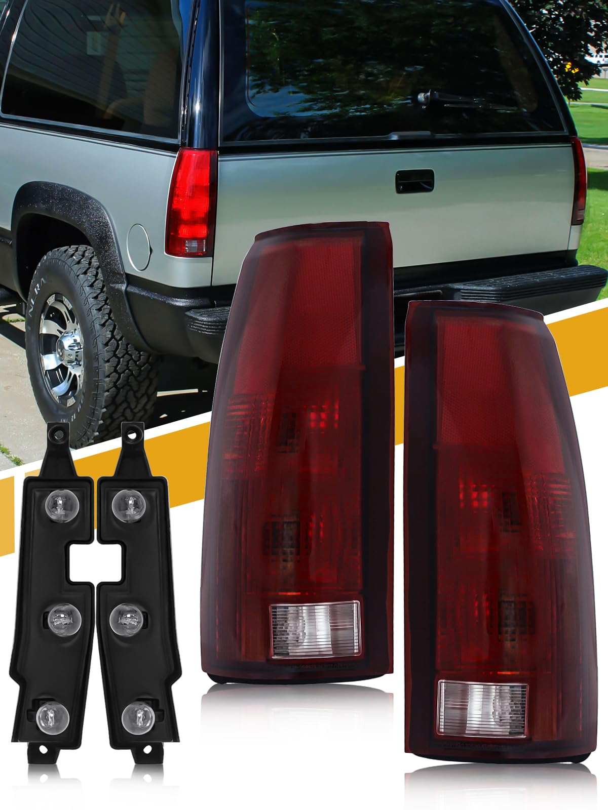 Photo 1 of ***VERY USED*** CLERYYE Tail Light Assembly Compatible with Chevy/GMC Silverado Sierra C/K Truck 1988-1998, 1995-2000 Tahoe, 1992-2000 Yukon, 1992-1999 Suburban, 1992-1994 Blazer, w/Circuit Board, Dark Red Pair