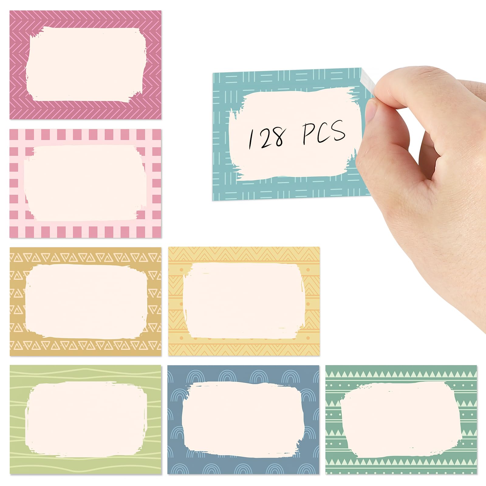 Photo 1 of COCHIE Pastel Name Tag Stickers for Classroom Student Desk, 128 Adhesive Name Tags Sticker Label, Decorative Labels, Stick On Nametags Sticker for Clothes, Busy Teacher Must Haves (Boho Dark)