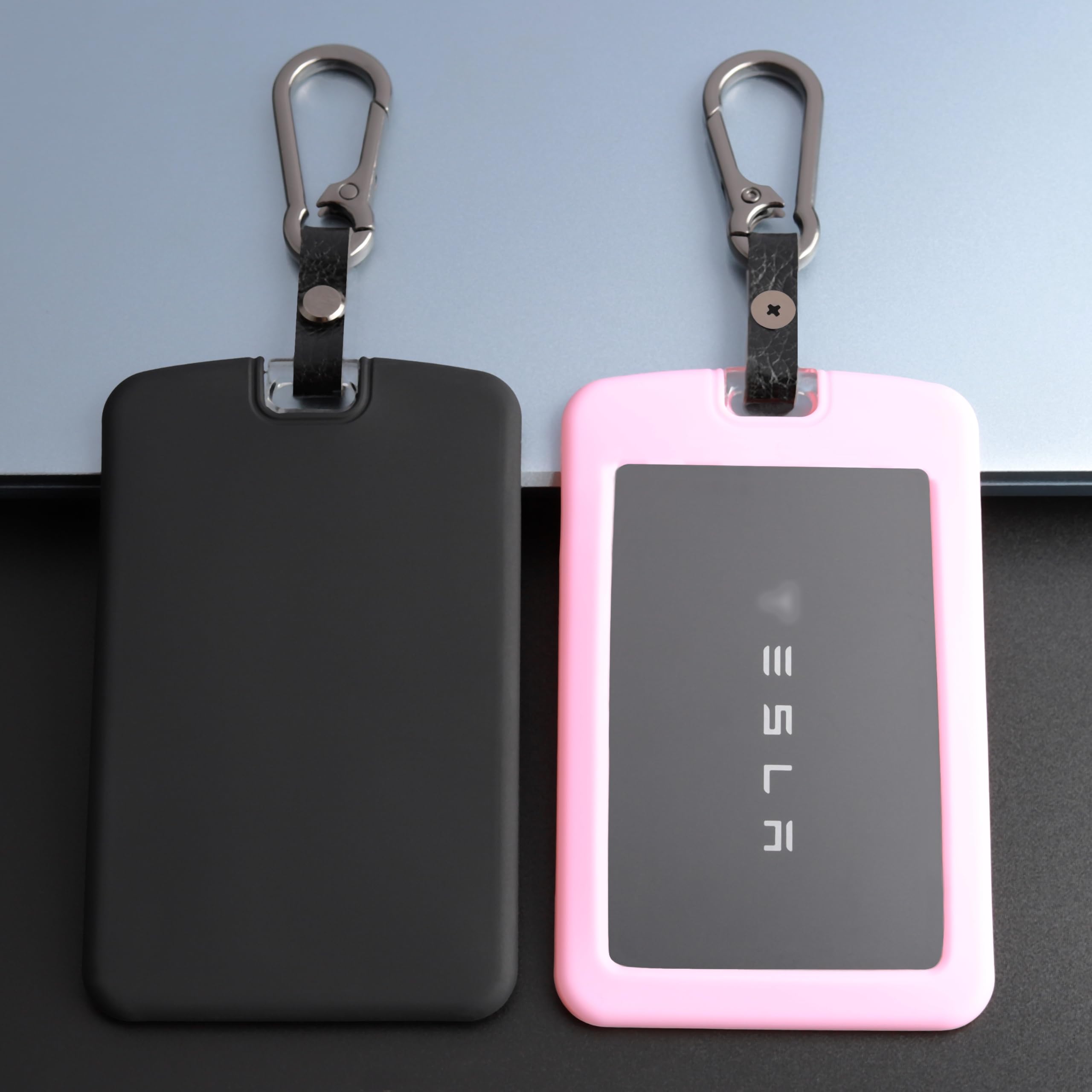 Photo 1 of ***missing carribnear*** TANDRIVE 2PCS Silicone Key Card Holder Case Compatible with Tesla Model 3 Model Y Cybertruck and Rivian?Key Protector Cover Accessories Including Key Chain, Black and Pink