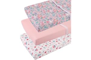 Tontukatu Changing Pad Cover Set 3 Pack Jersey Knit Ultra Soft for Baby Boys Girls Floral/Grey Rabbit/Pink