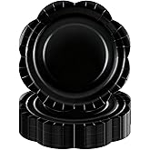 KFJBPB 30 Pack Black Paper Plates 9 Inch, Disposable Scalloped Plates Cake Dessert Plate for Dinner Baby Shower Wedding Bridal Shower Birthday Party Supplies (Black, 9 inch)