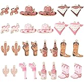 Craftdady 28Pcs West Cowboy Themed Enamel Charms Cactus Hat Boot Scarf Horse Alloy Charms Pink Western Cowgirl Charm for Jewelry Making Earring Necklace Bracelet Making, 14 Styles