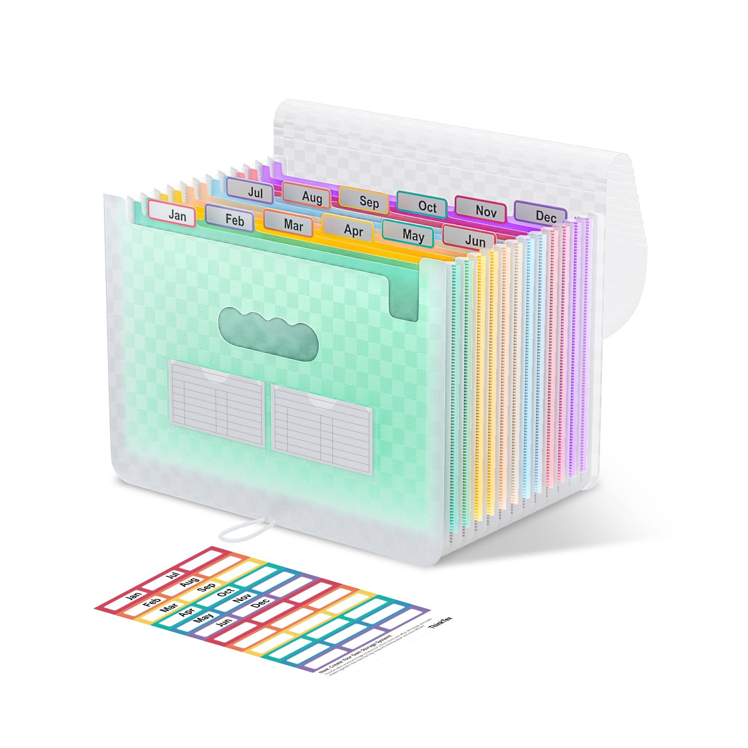 ThinkTex Accordion‌ File Organiser, 12 Pockets Expanding File Folders, Portable Monthly Bill Receipt Organiser, Colorful Tabs, Letter/A4 Size