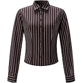 winkbay Women's Striped Button Down Shirt Dressy Casual Long Sleeve Collared Work Blouses