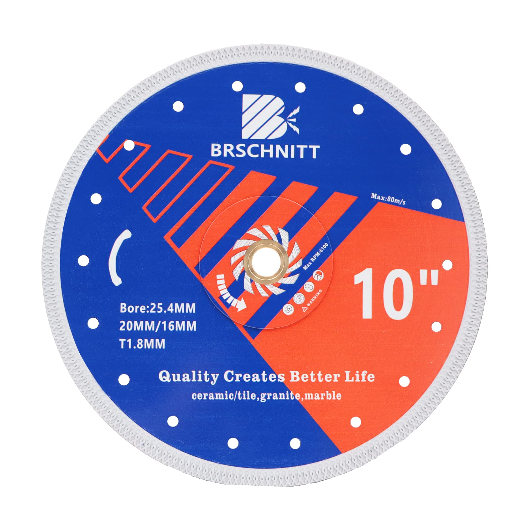 Super Thin Diamond Porcelain Cutting Disc with X Teeth,BRSCHNITT 10 Inch (250mm) Diamond Disc with Reinforced Core Center for Dry/Wet Cutting Porcelain Tile Ceramic Marble Granite