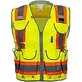 Kolossus Work Vest High Visibility Safety Vests With Pockets Class 2 Padded Neck Zippered Reflective Tape Construction