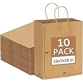 JET PAPER BAGS - 18”x7”x18” Inch Large Brown Paper Bags with Handles Prime (Brown, 18" x 7" x 18" (Pack of 10))