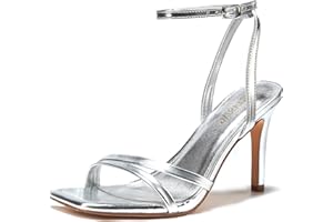 LULLASONG Women's Heels Strappy Ankle Strap High Heels 3.5 Inch Heeled Square Open Toe Sandals for Women