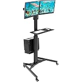 Mount-It! Dual Monitor Computer Cart &ndash; Mobile Standing Desk with Wheels, Rolling Workstation with Keyboard Tray, CPU Holder, and Adjustable Screen Mount for Office, Medical, or Warehouse