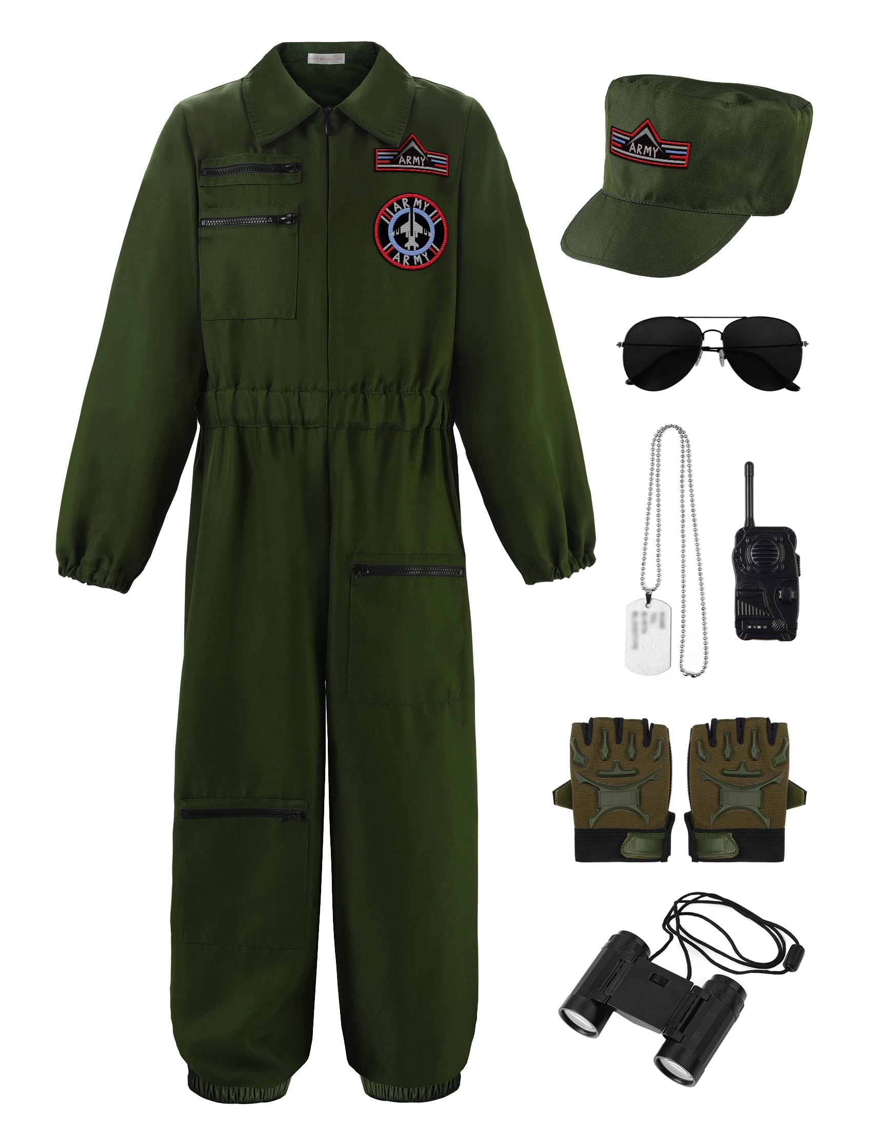Photo 1 of ReliParty Fighter Pilot Costume for Kids Air Force Flight Suit Dress Up Halloween Career Day,160