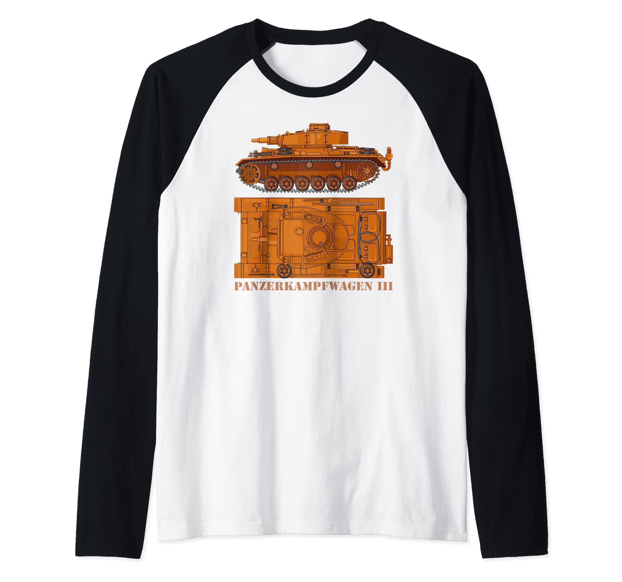 Panzer III German WW2 Tank Panzerkampfwagen 3 Tanks Diagrams Raglan Baseball Tee