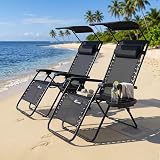 SUNMER Sun Lounger Set of 2 Zero Gravity Chairs with Cup/Phone Holder view 4