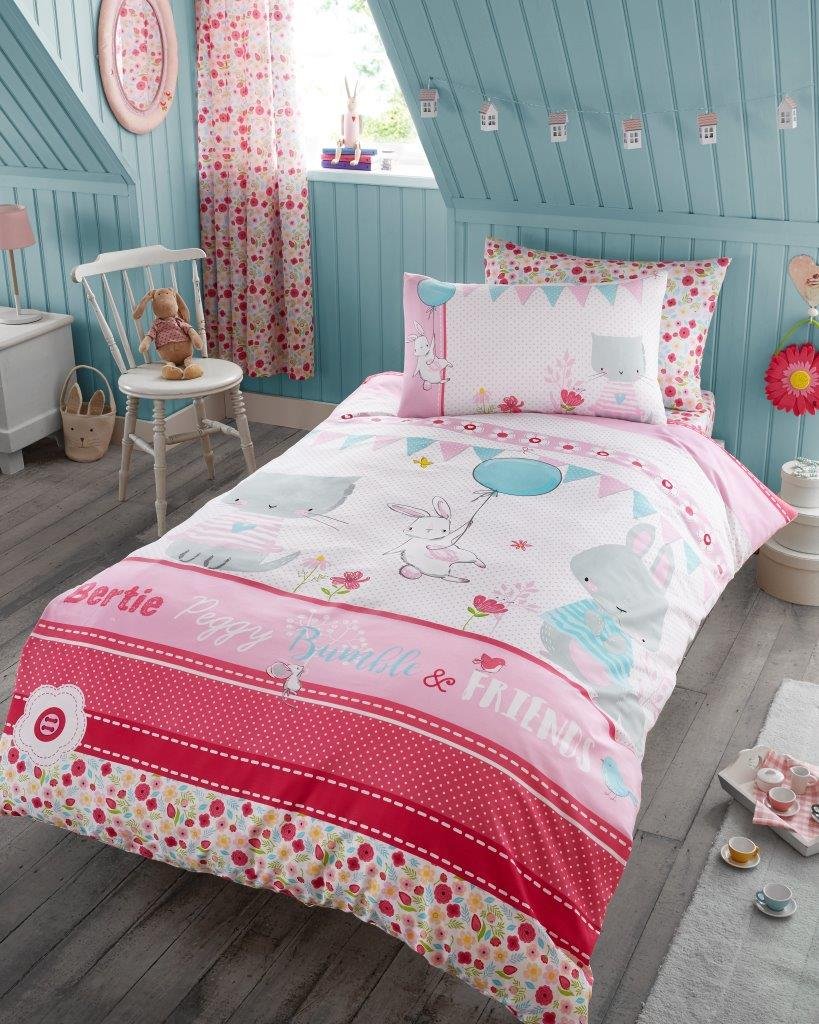 Gaveno Cavailia Easycare Kids Panel Bed Set with Duvet Cover and Pillow Case, [ Bertie & Friends - Single ]