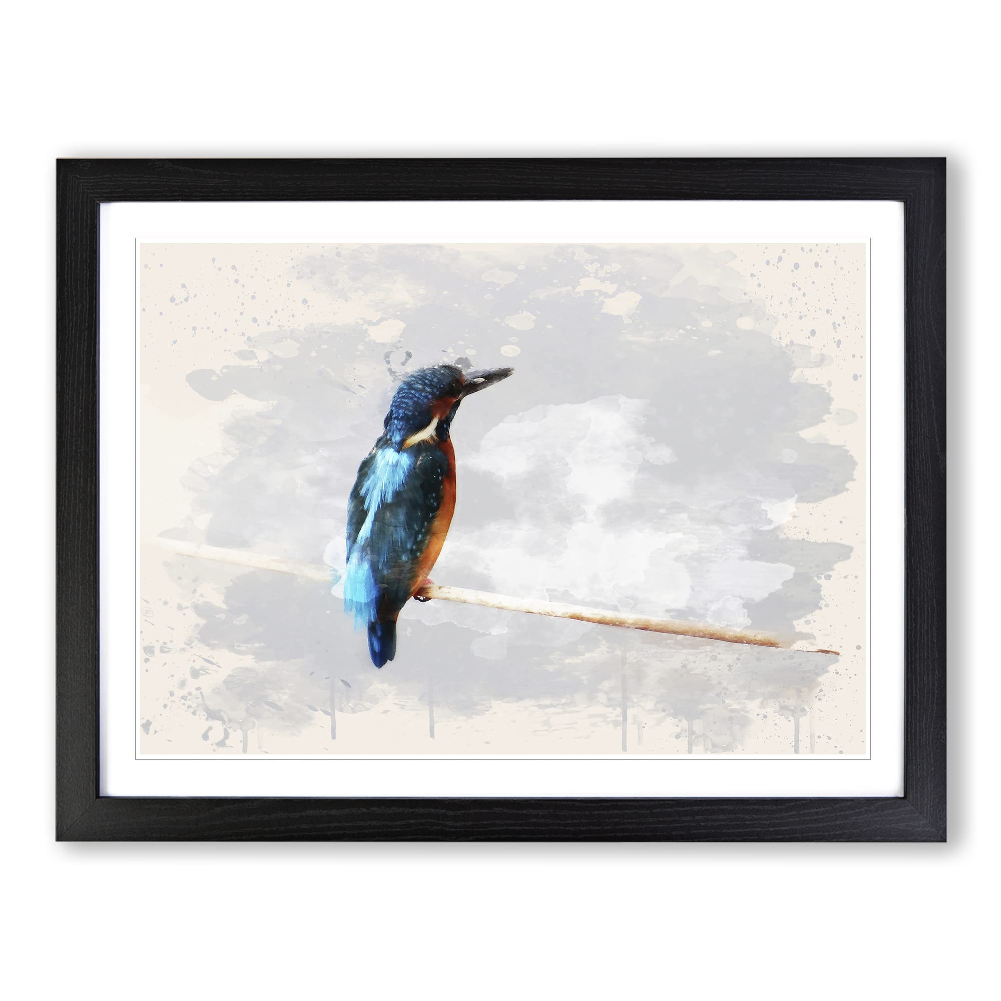 Kingfisher 2 Modern FC Framed Print | A4 Black Framed Wall Art | Ready to Hang | Modern Nature Picture | Living Room Bedroom Lounge Office