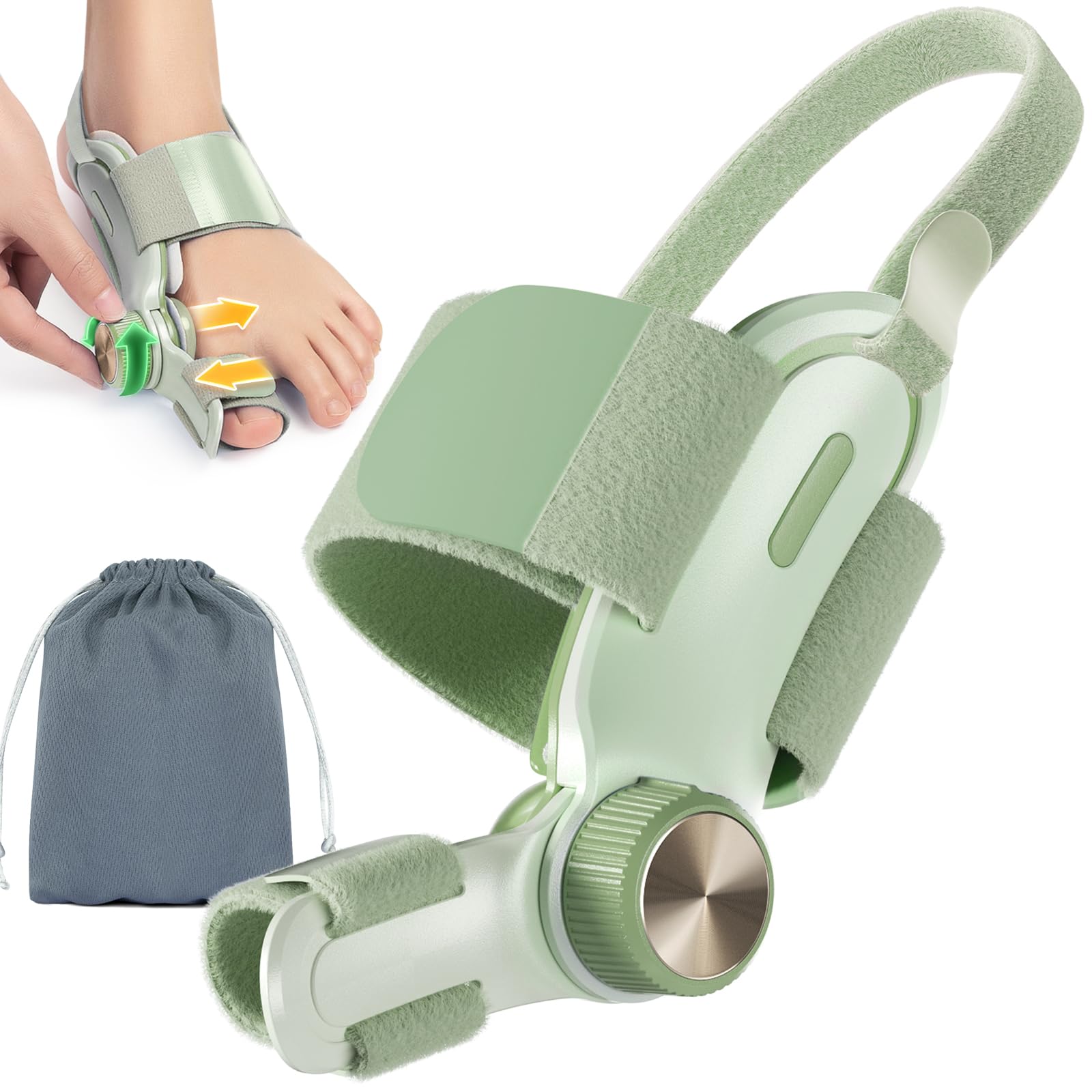 TENICORE Bunion Corrector, Stepless Adjustable Double Correction Big Toe Straightener, Toe Separator for Big Toe with 3 Different Angle Fixing Plate, Comfortable Bunion Splints for Both Feet, 1PCS