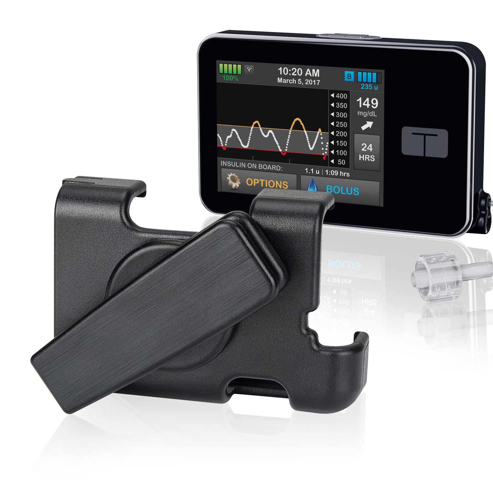 APDTEK Insulin Pump Case for Tandem t:Slim X2, 360° Rotating Belt Clip for t:Slim/t:Slim G4 Spool Up Excess Tubing (Black)