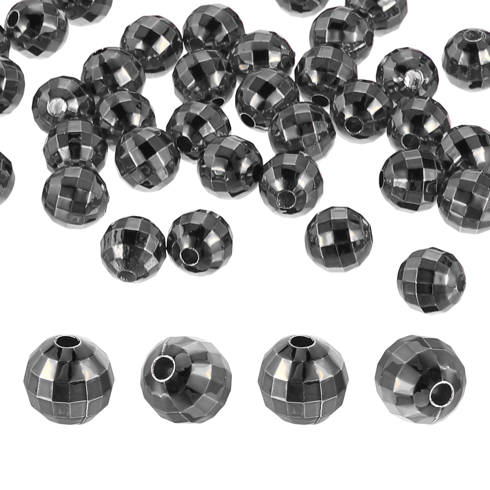 PATIKIL Disco Ball Beads, 50 Pcs 10mm Reflective Round Acrylic Mirror Ball Charm for Decoration DJ Party DIY Crafts, Black