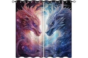 NAIICE Dragon Blackout Curtains for Girls Boys Kids Home Decor, Red White Dragon Mythical Medieval Magic Grommet Thermal Insulated Drapes Darkening Window Curtain for Bedroom Living Room, 42 x 45 Inch