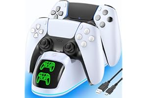 PS5 Controller Charger, Rysker PS5 Charger for PlayStation 5 Dualsense & Edge with RGB Light, Fast PS5 Charging Station with 