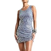 YYA Women's Mini Tank Dress Sequin Strappy Bodycon Party Dress Sparkly Glitter Ruched Party Club Dress,S-XL
