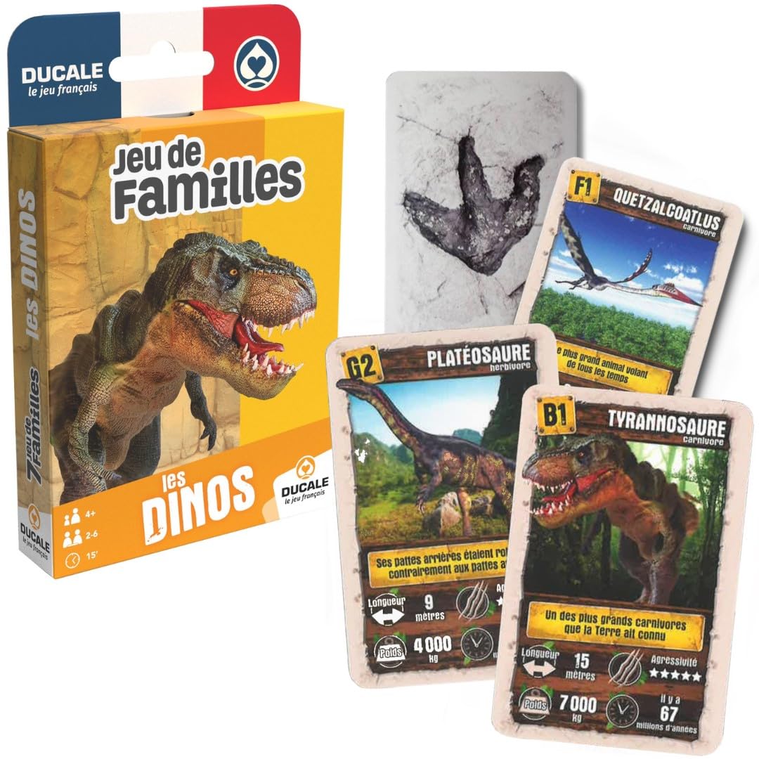 Ducale Dinos Family Game of 7 Children's Card Game Dinosaurs for Ages 4 and Above