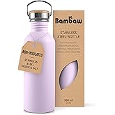 Bambaw Metal Water Bottle 16 oz, Lavender Water Bottle with Handle, Stainless Water Bottle Non Insulated, Small Water Bottle, Purple Water Bottle for Women, Metal Water Bottle – Lavender Haze