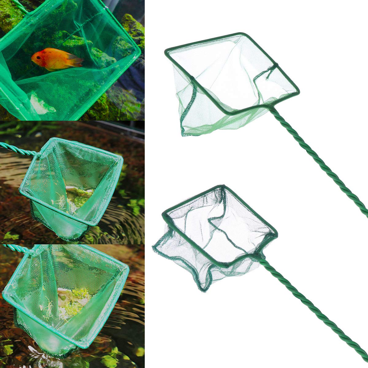 Fish Net Aquarium,2-Pack Aquarium Net Fine Mesh Small Fish Catch Nets with Plastic Handle (4 inch+5 inch)