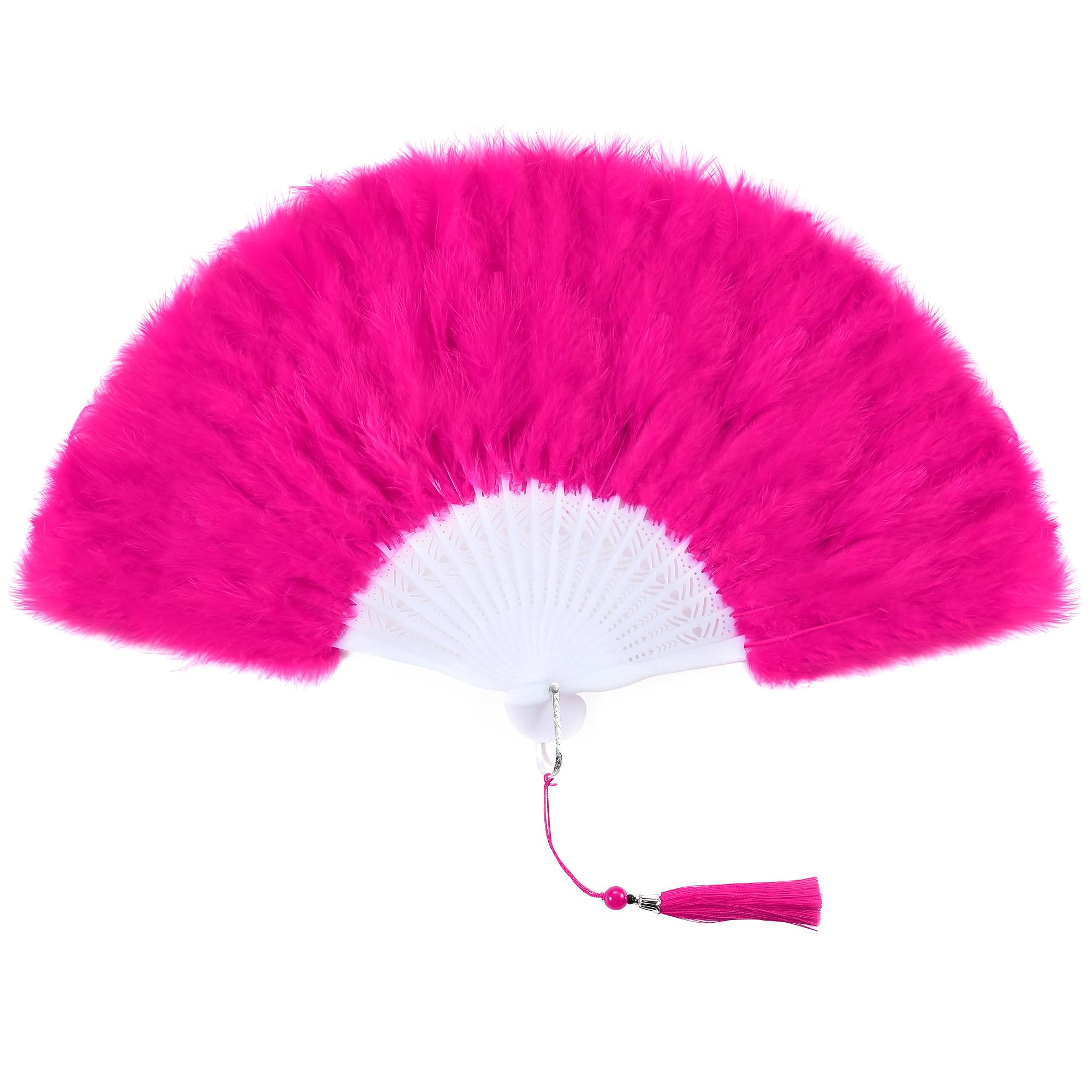SOGUGOM Fuchsia Feather Hand Fan - Renaissance, Rave, Marabou Feather Fan for Mardi Gras, Party Decorations(Fuchsia)