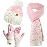 Kids Winter Hat Gloves Scarf Set: Girls Boys Beanie With Pom Knit Neck Warmer Gaiter Mittens Fleece Lined Sets (One Size)