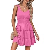 Dokotoo Womens Summer Dresses 2026 Sleeveless Button Down Smocked Empire Waist Ruffle Tiered Casual Swing Mini Dress