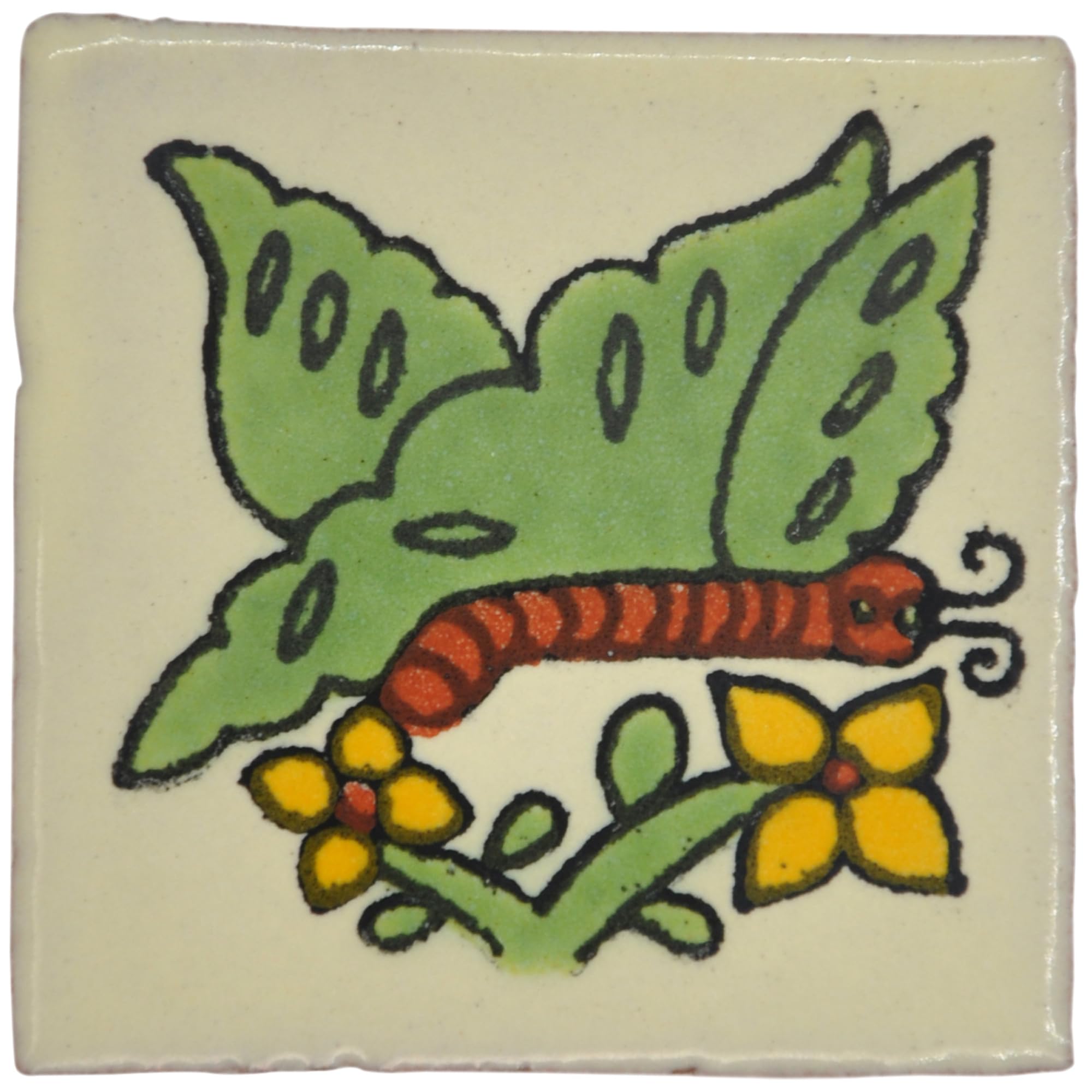 Tumia LAC Handmade Mexican Talavera Tile - Authentic Style Oliveria Ceramic Tiles for Crafts, Backsplashes and Home Improvement - 10 Pack
