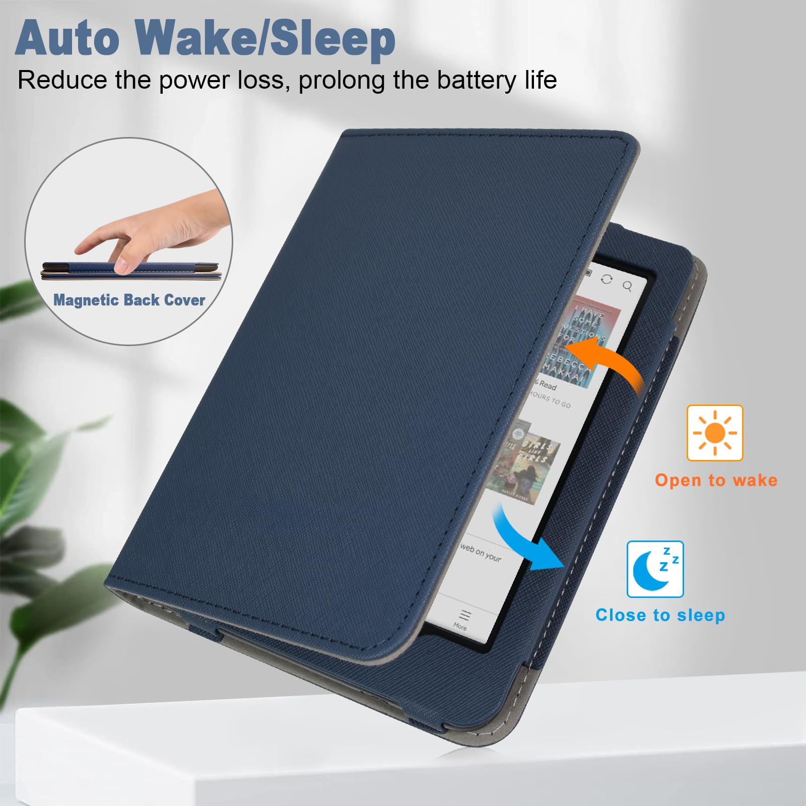 Caweet Case for Kobo Clara Colour/BW 6 Inch 2024 Release, Premium PU Leather Foldable Stand Protective Sleeve Cover with Card Slot and Hand Strap, Blue