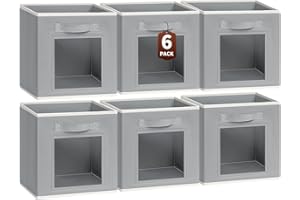 Homsorout Storage Cube 11 Inch - Cube Storage Bins with Window, Closet Storage Baskets with Handle, Fabric Bins for Closet, Shelves, Toys, Clothes, Set of 6, Grey