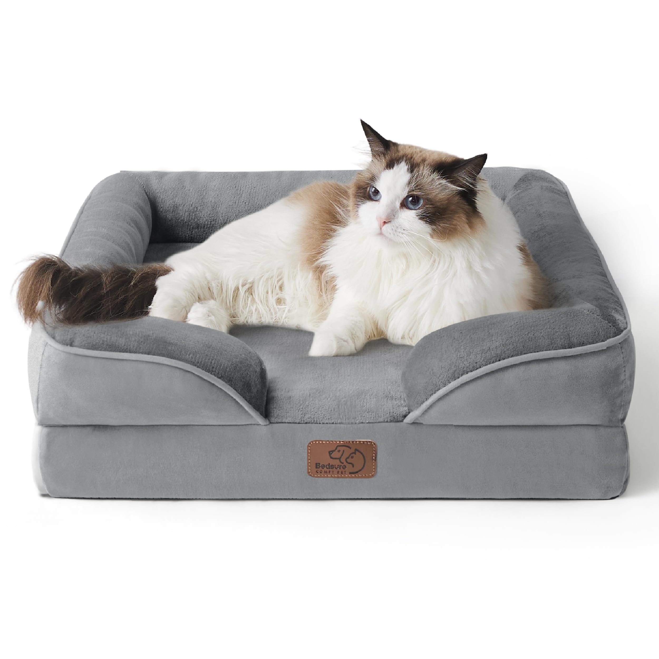Photo 1 of Bedsure Cat Beds for Indoor Cats - Washable Bolster Dog Sofa Beds for Extra Small Dogs, Supportive Foam Pet Couch Bed with Removable Washable Cover, Waterproof Lining and Nonskid Bottom, Grey