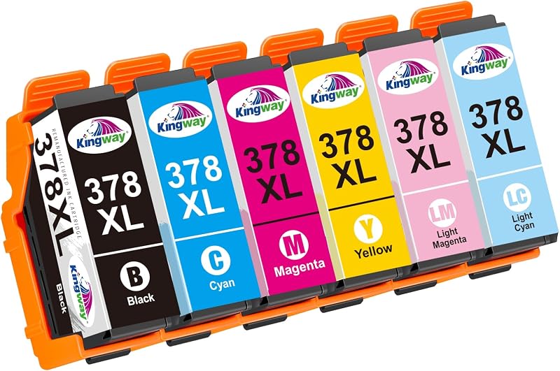 Kingway 378XL Ink Cartridges Remanufactured 6 Pack for Epson XP-8700 XP-8600