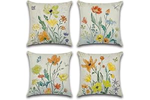 Artscope Set of 4 Waterproof Throw Pillow Covers 18x18 Inches, Spring - Flower Butterfly Dragonfly Pattern Decorative Cushion Covers, Perfect to Outdoor Patio Garden Living Room Sofa Farmhouse Decor