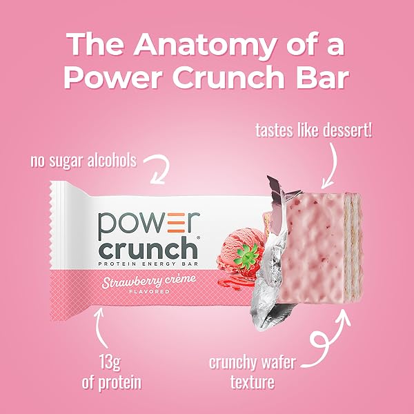 POWER CRUNCH PROTEIN ENERGY BARS, STRAWBERRY CREAM 1.4OZ, 12 COUNT CARTON
