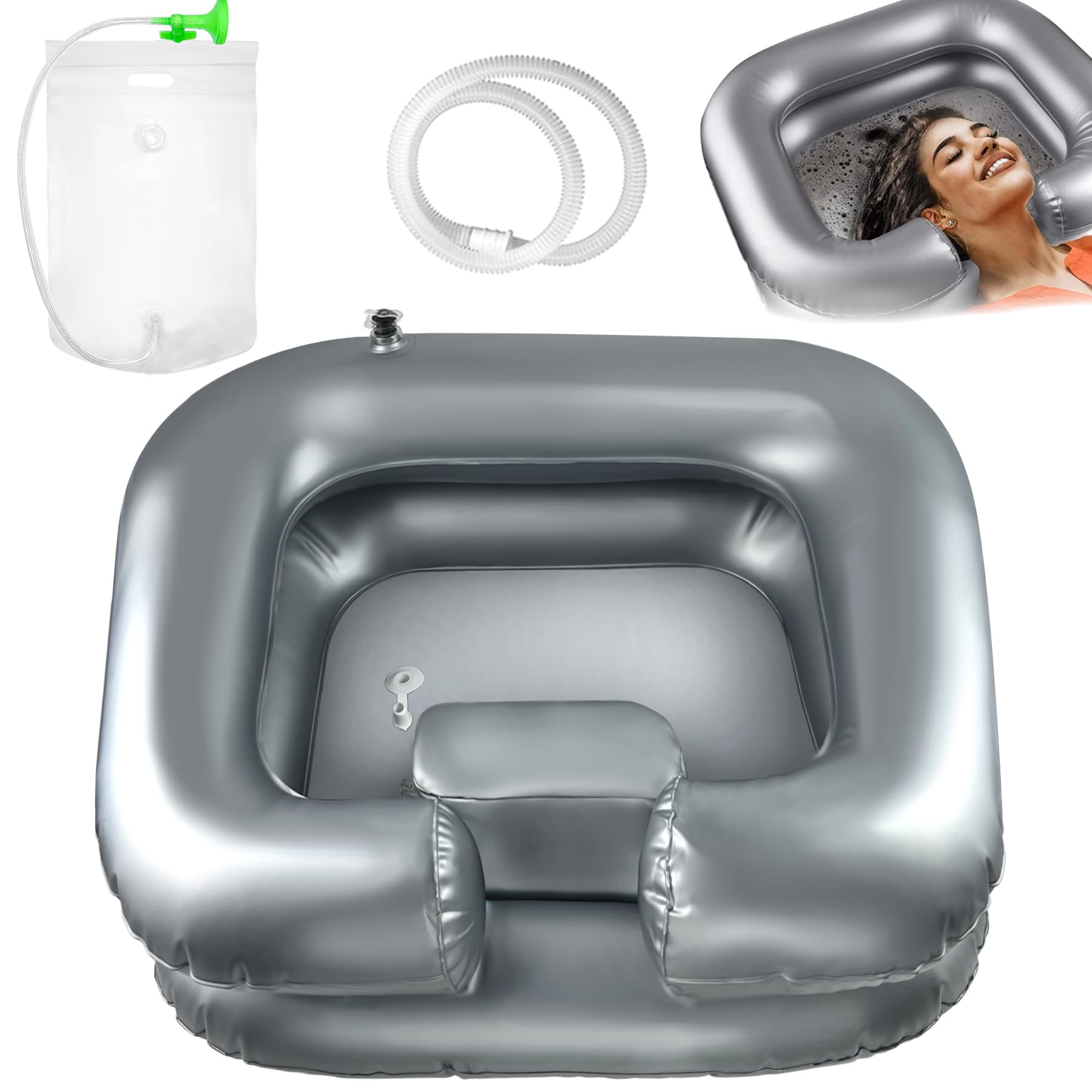 TZEKING Inflatable Hair Washing Basin, Portable Shampoo Sink with Water Bag & Shower Head, Ideal for Bedridden, Elderly, Pregnant Women & Post-Operative Care, 60 x 55 x 22 cm