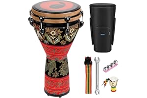 MOSEN MUSIC MOSEN Freestyle Mechanically Tuned 12-Inch Djembe, Carbon Fiber Hand Drum, Professional Africa Drum with drum Strap, Wrist Bells, Pendant (12 inch)
