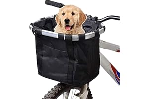 URBEST Bike Basket,Small Pets Cat Dog Folding Carrier,Removable Bicycle Handlebar Front Basket, Quick Release and Easy to Ins