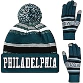 Vintage Classic Skull Cap 3D Embroidery Beanie Cuffed Winter Hat Knit Comes with Warm Gloves Gifts for Men Women Fans