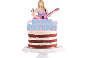 HIGZYOVN Music Cake Topper, Cake Decorations, Cupcake Toppers, Singer Birthday Party Decorations, Happy Birthday Decorations, Party Supplies Favors for Fans Girls, Pink Blue Glitter