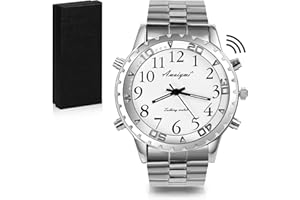 Awaiymi Talking Watch English Talking Watches for The Blind with American Accent Voice,Big Numbers Watch for Visually impaired, Elderly or Blind People（Silver）