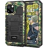 Mitywah Waterproof Case for iPhone 14 Plus, Heavy Duty Shockproof Case with Built-in Screen Protector, Full Body Underwater Protective Metal Case 6.7 inch, Camouflage
